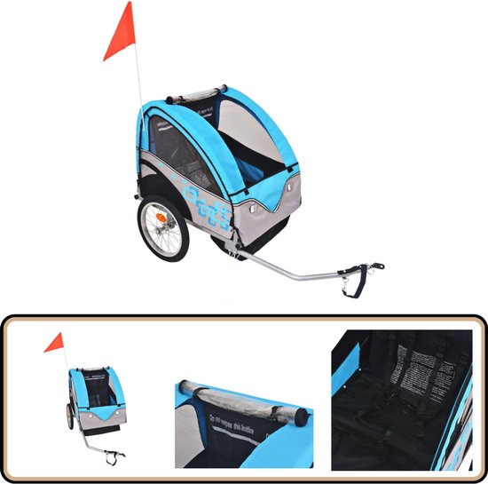 Remorque de vélo vidaXL - 30 kg - Grijs et Blauw - Remorque Vélos pour enfants vélo - Remorque pour vélo Kids - Tissu Oxford - Cadre en acier