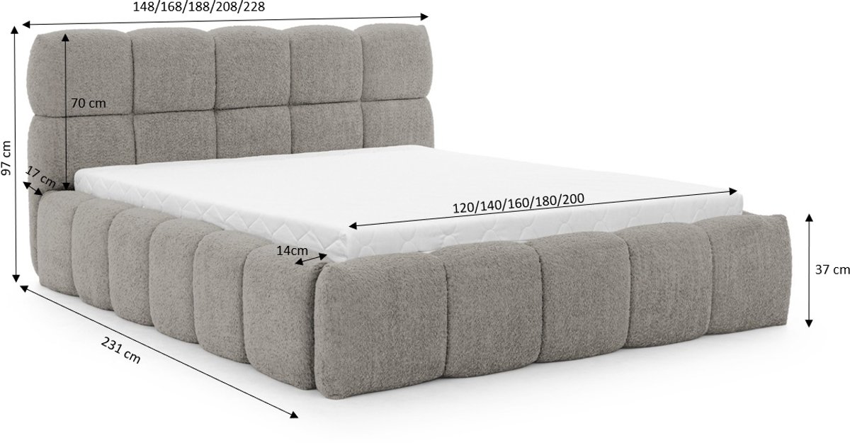 Bed sorano- 180X200- boxspring bed met opbergruimte- zonder matras- beige taupe teddy bouclé stof thumbnail 4