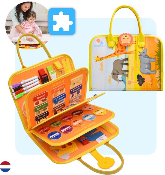 Mauzek® Busy Board Savanne - Nederlands - Montessori speelgoed - Activiteitenbord - Sensorisch speelgoed - Educatief speelgoed - Peuter - Speelgoed voor in de auto - Speelgoed voor onderweg - Jongens - Meisjes - 3 jaar - 4 jaar - 5 jaar - 6 jaar
