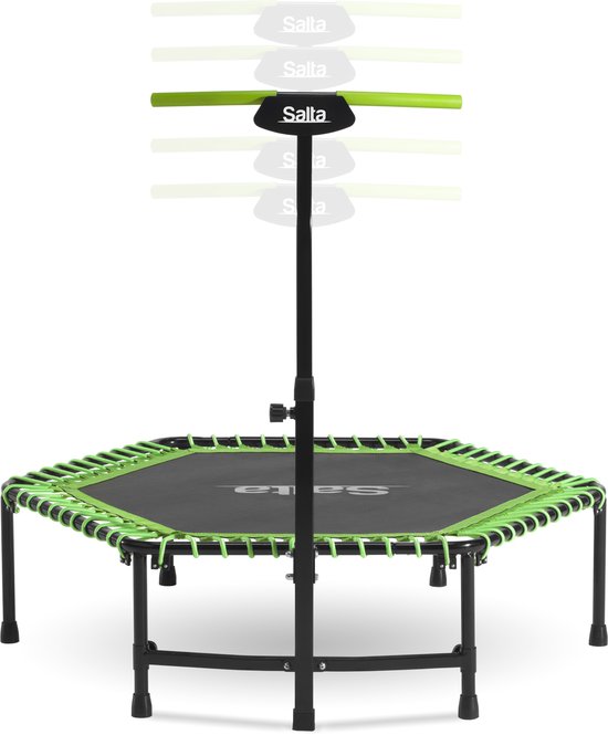 Salta Fitness - 128 cm - Belastbaar tot 110 kg - Fitness / sport trampoline met verstelbaar handvat - Elastieken veren, stevig frame - Mini trampoline volwassenen met handgreep in 5 hoogtes - Groen