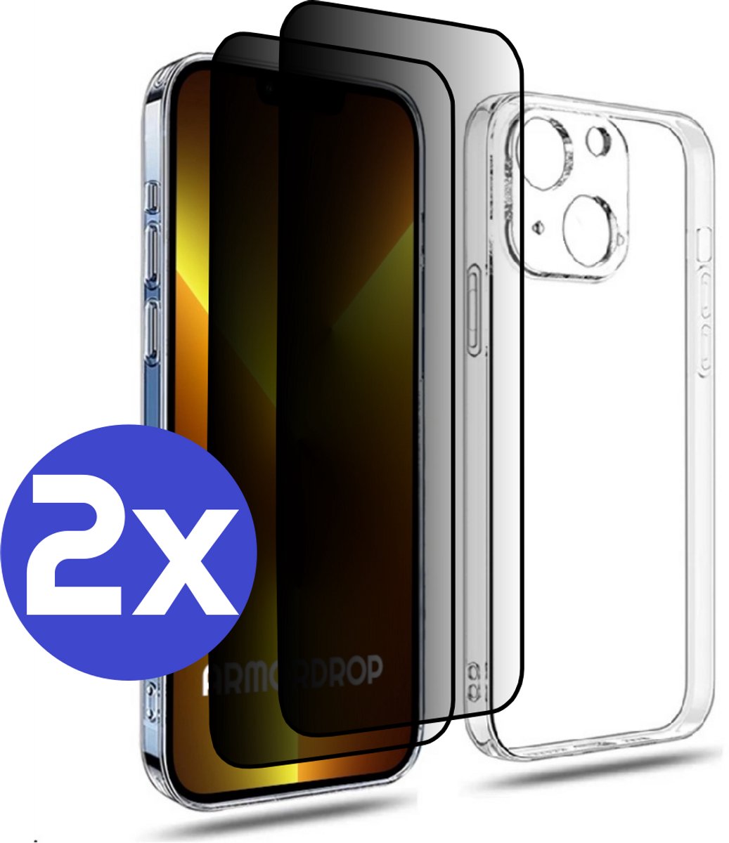 ArmorDrop Transparant Hoesje Inclusief 2x Privacy Screenprotector Geschikt Voor iPhone 13 Mini