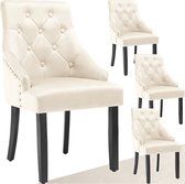 Bol.com tectake® - Set van 4 eetkamerstoelen Everdeen - Fluweellook gestikt - Met armleuningen - Massieve houten poten - Stoel v... aanbieding
