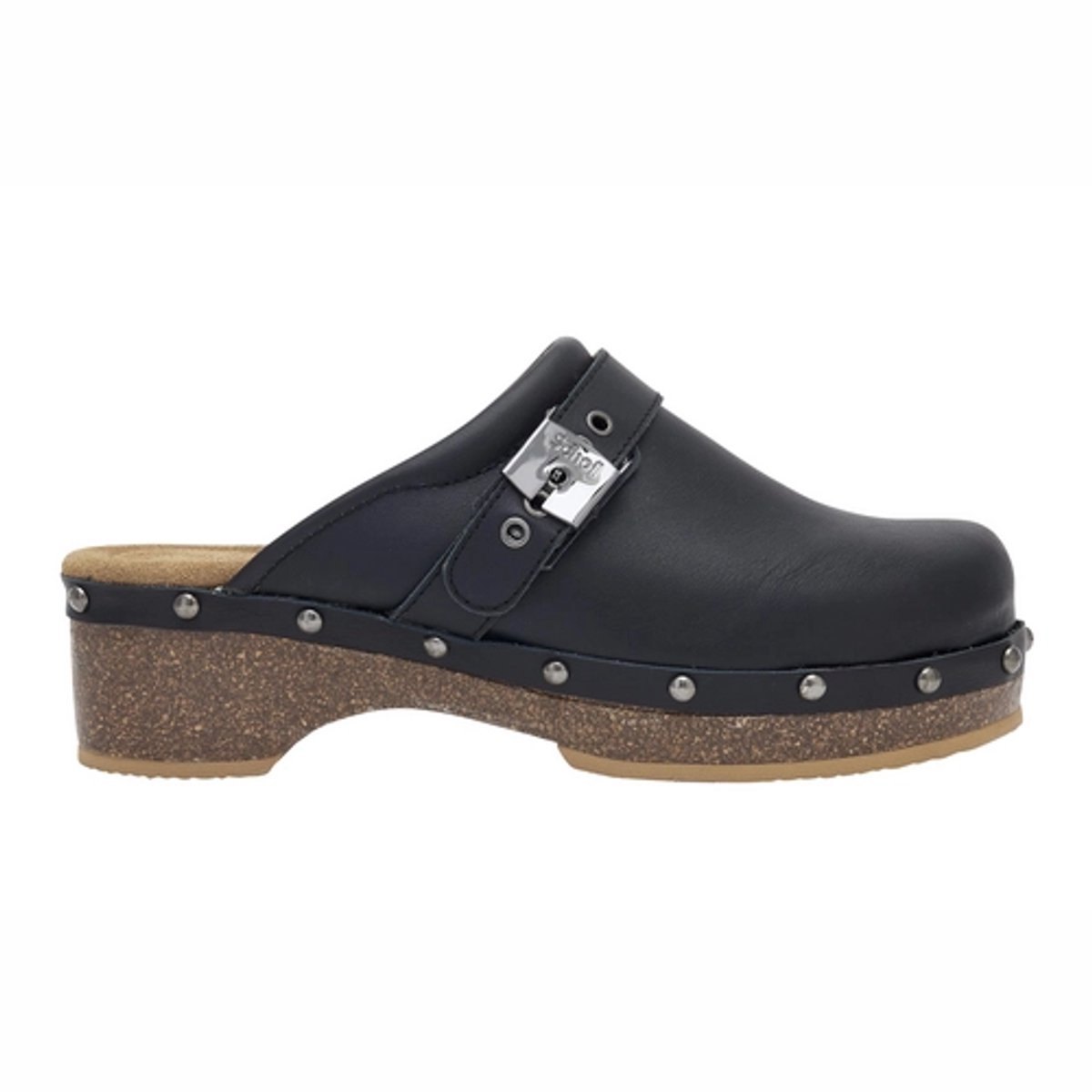 Scholl Klomp Women Pescura Clog 50 Cork Leather Black
