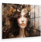 MuchoWow® Glasschilderij 40x30 cm - Schilderij acrylglas - Vrouw - Portret - Abstract - Kunst - Foto op glas - Muurdecoratie woonkamer - Wanddecoratie slaapkamer - Schilderijen