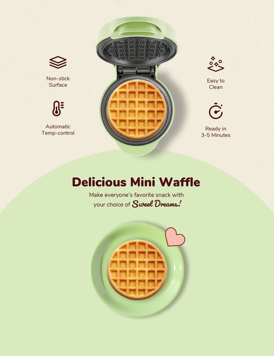 Bestron Wafelijzer - AMW500G - 550W - Mini wafel - Anti aanbaklaag - Mat Groen - 5 jaar garantie van Bestron — afbeelding 5
