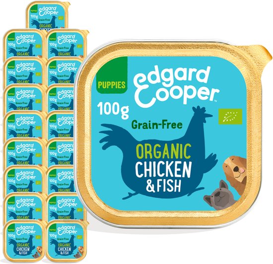 Edgard & Cooper Kuipje Honden Natvoer Puppy Hondenvoer Bio Kip - Vis 17 x 100 gr - NL-BIO-01