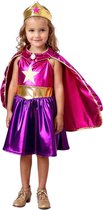 Joya Kids® Metallic Verkleedjurk met cape en kroon Roze & Paars | Prinsessencape | Cape Set | Superheldin Ster jurk met cape | Super Jurk | Prinses | Meisje Verkleedset | Carnvalskleding Meisjes | Met Kroon & cape | Maat 110