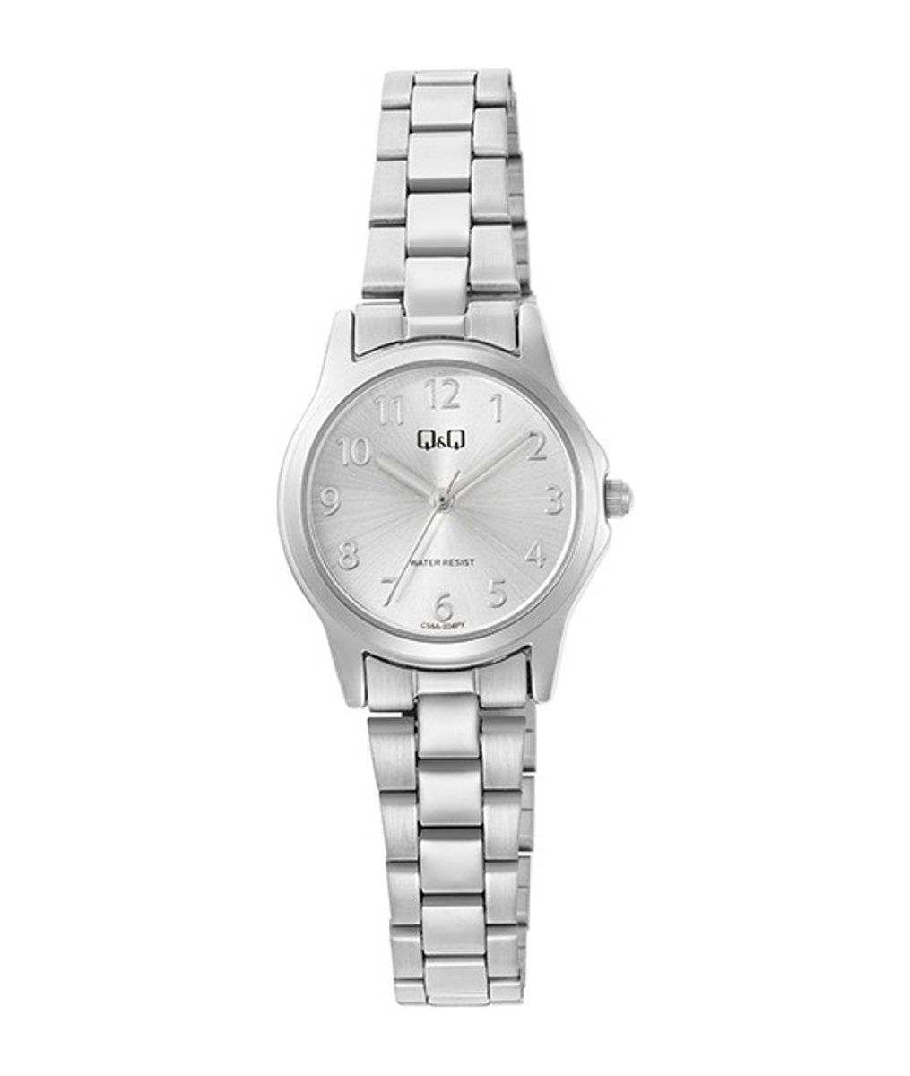 QQ C56A-004PY - Horloge - Polshorloge - Analoog - Dames - Vrouwen - stalen band - Metaal - Rond - Cijfers - Zilverkleurig