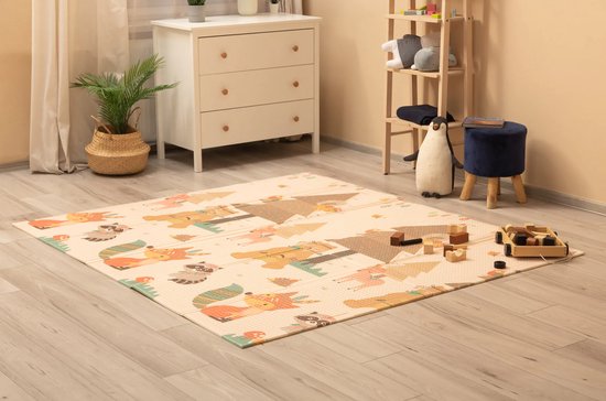 Tapis de jeu - Double face - Tapis de jeu - Tapis de jeu Bébé - Tapis de jeu Bébé - Tapis de jeu en mousse - 150 x 200 cm - Pliable - Avec sac de voyage - Beige