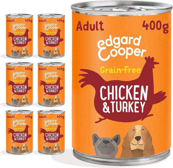 6x Edgard & Cooper Blik Honden Natvoer Hondenvoer Kip - Kalkoen 400 gr