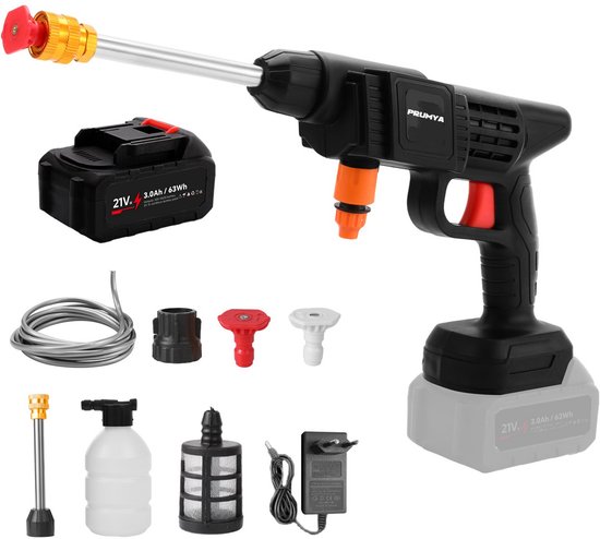 Krachtige 3000W Lithium Accu Hogedrukreiniger met 20.000 RPM - Draagbare Hogedrukspuit voor Auto, Tuin & Buitenshuis | Inclusief 20V 4.0Ah Accu + Snellader - Waterkracht met Professionele Reinigingsprestaties