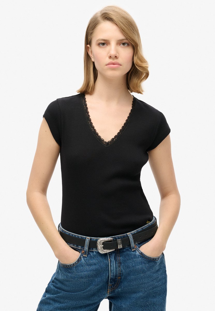 Superdry Athletic Essentials top met V-hals en kanten rand Dames Tops Zwart