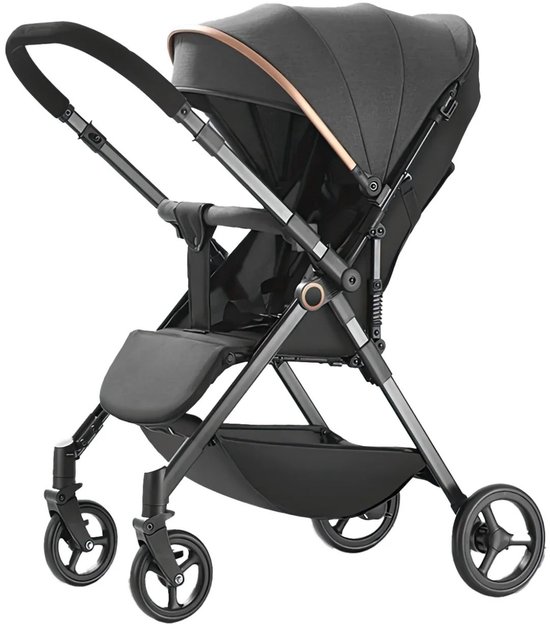 Venori Kinderwagen - Wandelwagen - Buggy - Lichtgewicht - Buggy inklapbaar - 2 richtingen - Tot 25 KG - Grijs/goud