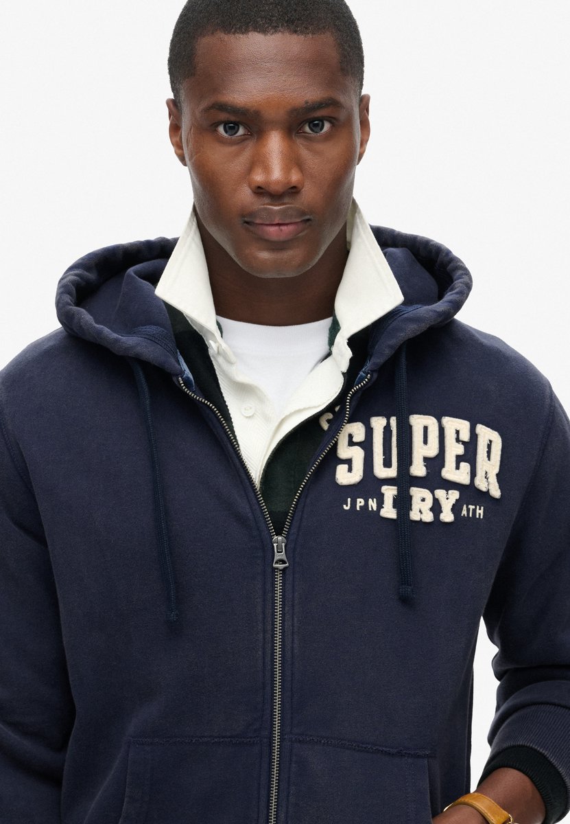 Superdry Vintage Athletic Ziphood Vest Heren Blauw