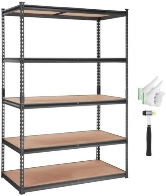 Simon Rack Stellingkast Metaal, 2000x1200x300 mm, Buigpunt 200, 5 Verstelbare Niveaus, Metalen Planken, Robuust Opslagrek voor Garage, Kelder en Werkplaats, Blauw/Gegalvaniseerd – SimonClick