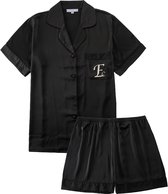 Emilie collection - pyjamaset - zwart - satijn - dames shortama - pyjama kort - maat medium