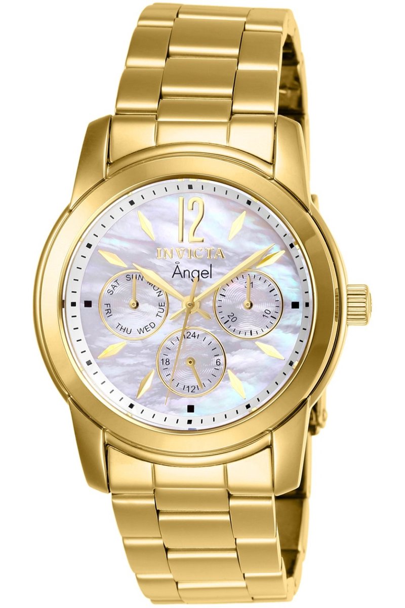Invicta Angel 0465 Dames Horloge - Waterdicht - Analoog - Quartz Uurwerk - Roestvrij Staal met witte Wijzerplaat - 38mm