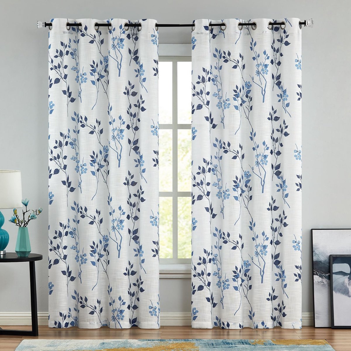 My Ninki ® Elegante Halftransparante Gordijnen met Bloemen- en Bladerenpatroon voor Stijlvolle Interieurs