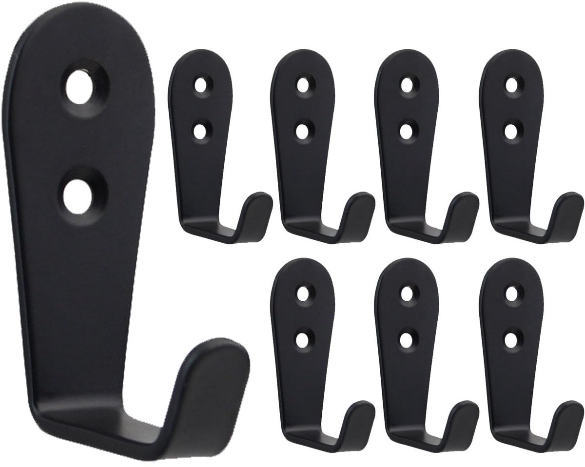 My Ninki ® Stevige Zwarte Wandhaken van Roestvrij Staal voor Zware Belastingen en Multifunctioneel Gebruik, Set van 8