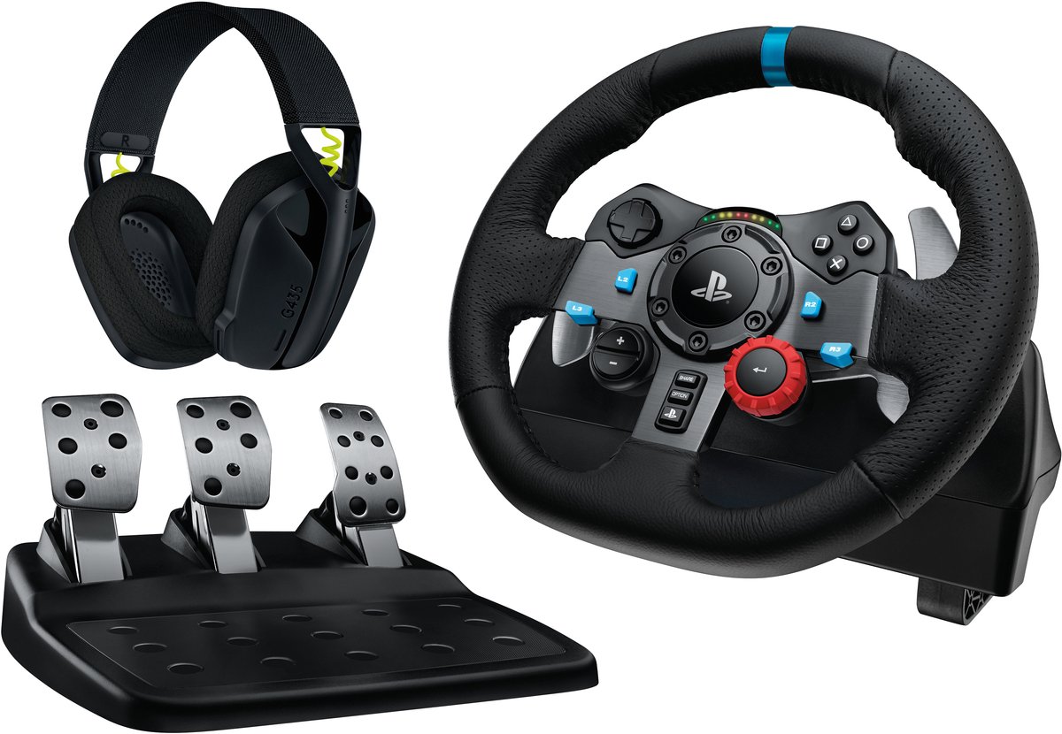 Logitech G 991-000539 game controller Aluminium, Zwart USB Stuur + pedalen + headset PC, PlayStation 4, PlayStation 5, Playstation 3
