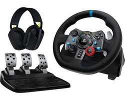 Logitech G 991-000539 game controller Aluminium, Zwart USB Stuur + pedalen + headset PC, PlayStation 4, PlayStation 5, Playstation 3