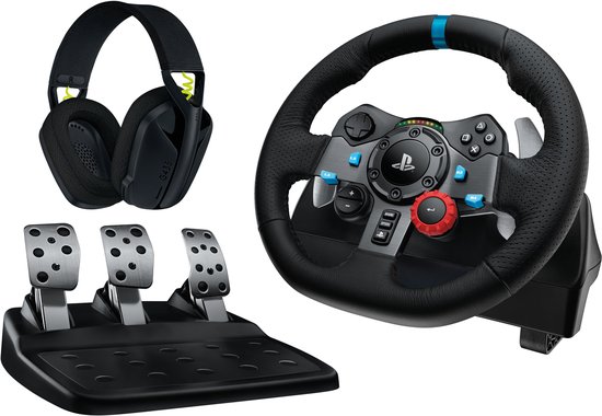 Logitech G 991-000539 game controller Aluminium, Zwart USB Stuur + pedalen + headset PC, PlayStation 4, PlayStation 5, Playstation 3
