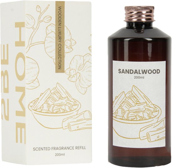 2BEHOME Geurstokjes Navulling - Sandalwood - 200ml - Geurverspreider - Huisparfum - Luchtverfrisser - Wooden Luxury Collection