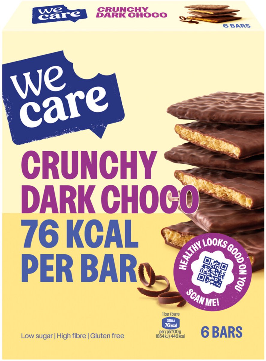 Goedkoopste WeCare Lower carb crunchy dark choco 102 Gram