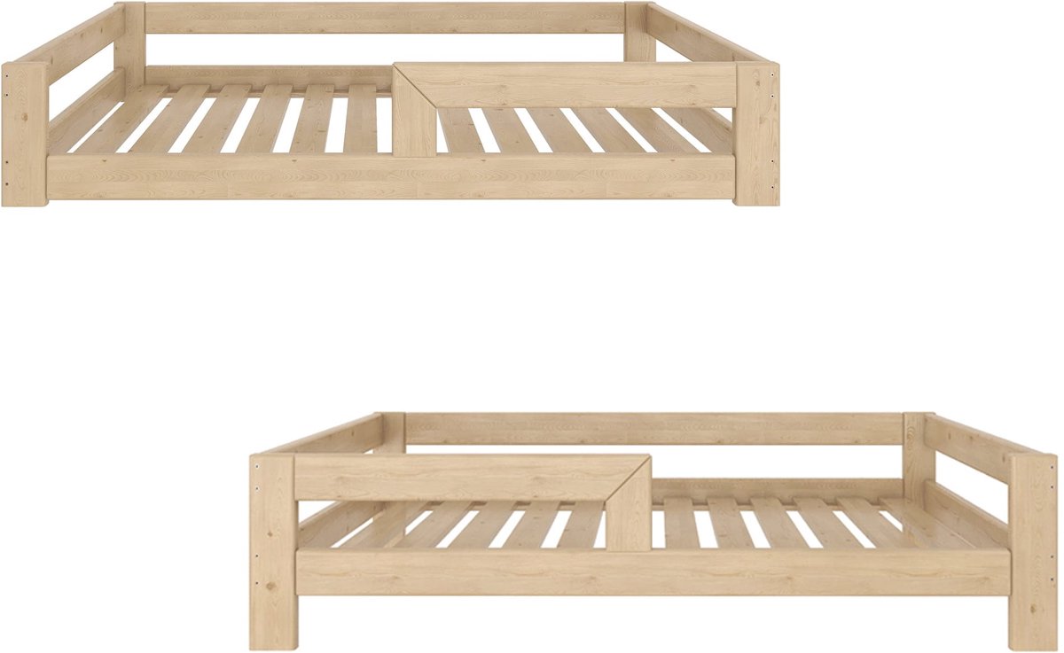 Need Sleep - Montessori Kinderbed Vloerbed met Uitvalbescherming - Naturel Hout - 90x200 cm - 2 in 1 ontwerp met verwisselbare poten (11 cm)
