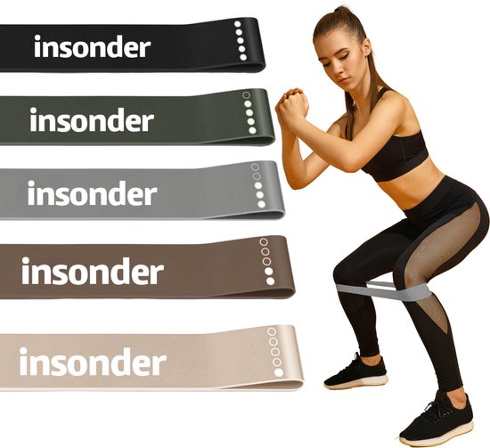 Insonder Fitness Weerstandsbanden Set van 5 - Extra sterk tot 18kg - Resistance Band - Fitness Elastiek - Booty Band - Sport Elastiek Banden - Fitness Band - Mini Bands - Verschillende Weerstandsniveaus - Inclusief Ebook