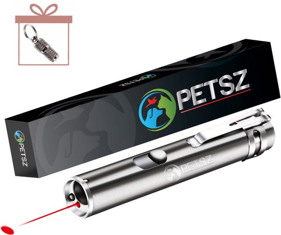 PETSZ Laserpen - Kattenspeeltjes - Laser - Kattenspeelgoed - USB - RVS Opbergblikje