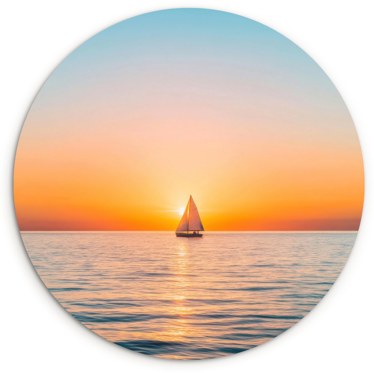 WallCircle Wandcirkel 90x90 cm - Muurcirkel Zee - Zeilboot - Zonsondergang - Muurdecoratie woonkamer - Wanddecoratie slaapkamer - Kamer decoratie accessoires - Ronde schilderijen