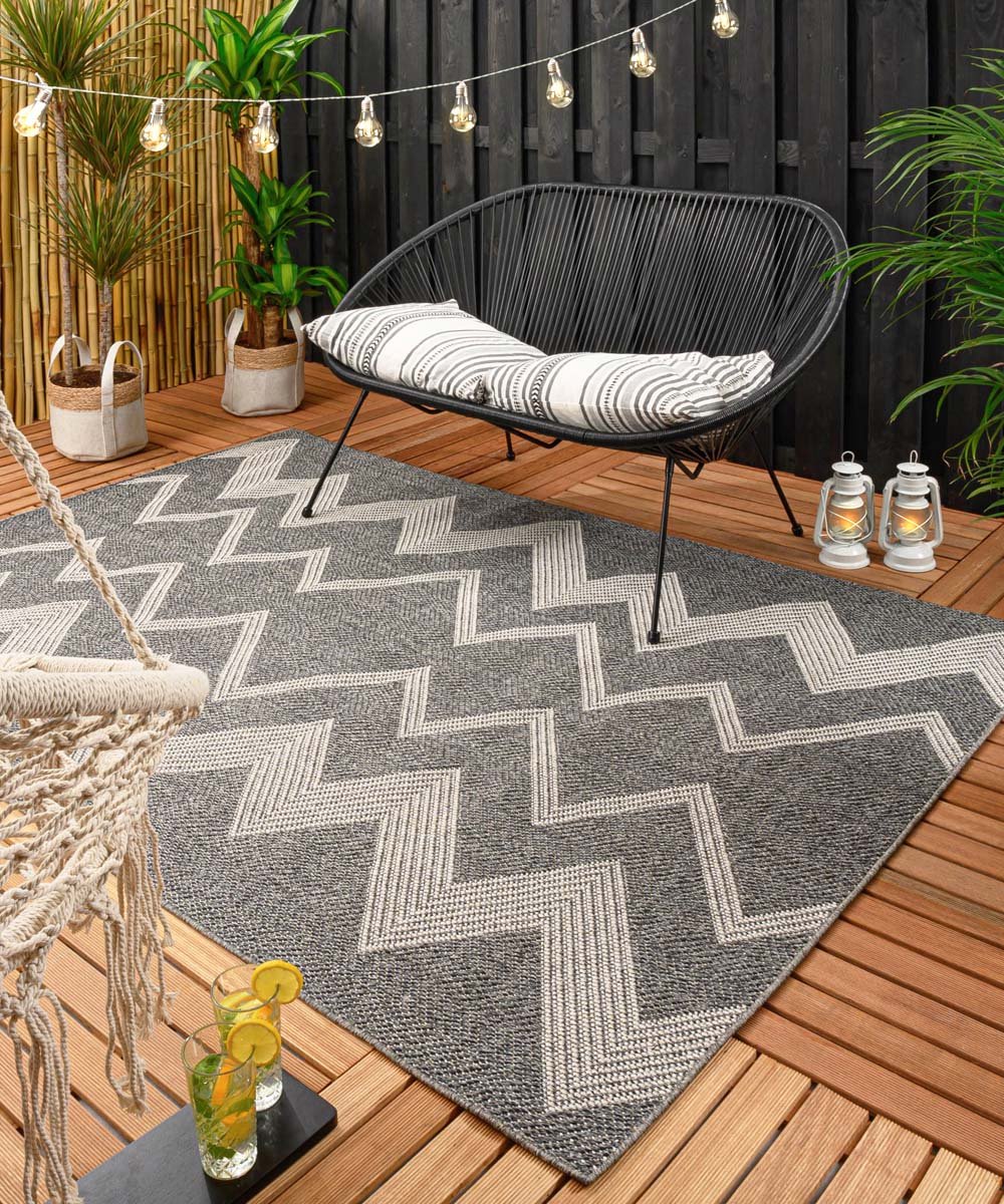 Balkonkleed zig zag Sunny - donkergrijs 66x230 cm