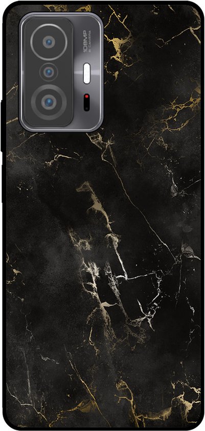 Coque de téléphone Smartphonica compatible avec Xiaomi 11T / 11T Pro avec imprimé marbre - Coque arrière en TPU motif marbre noir - Zwart compatible avec Xiaomi 11T; Xiaomi 11T Pro