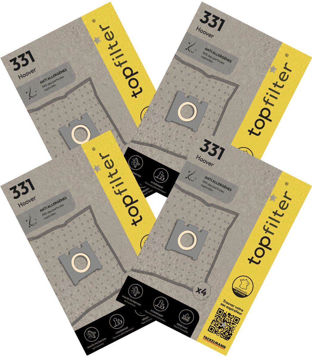 Set van 4 pakken van 4 stofzuigerzakken 64331 voor Hoover TopFilter Premium