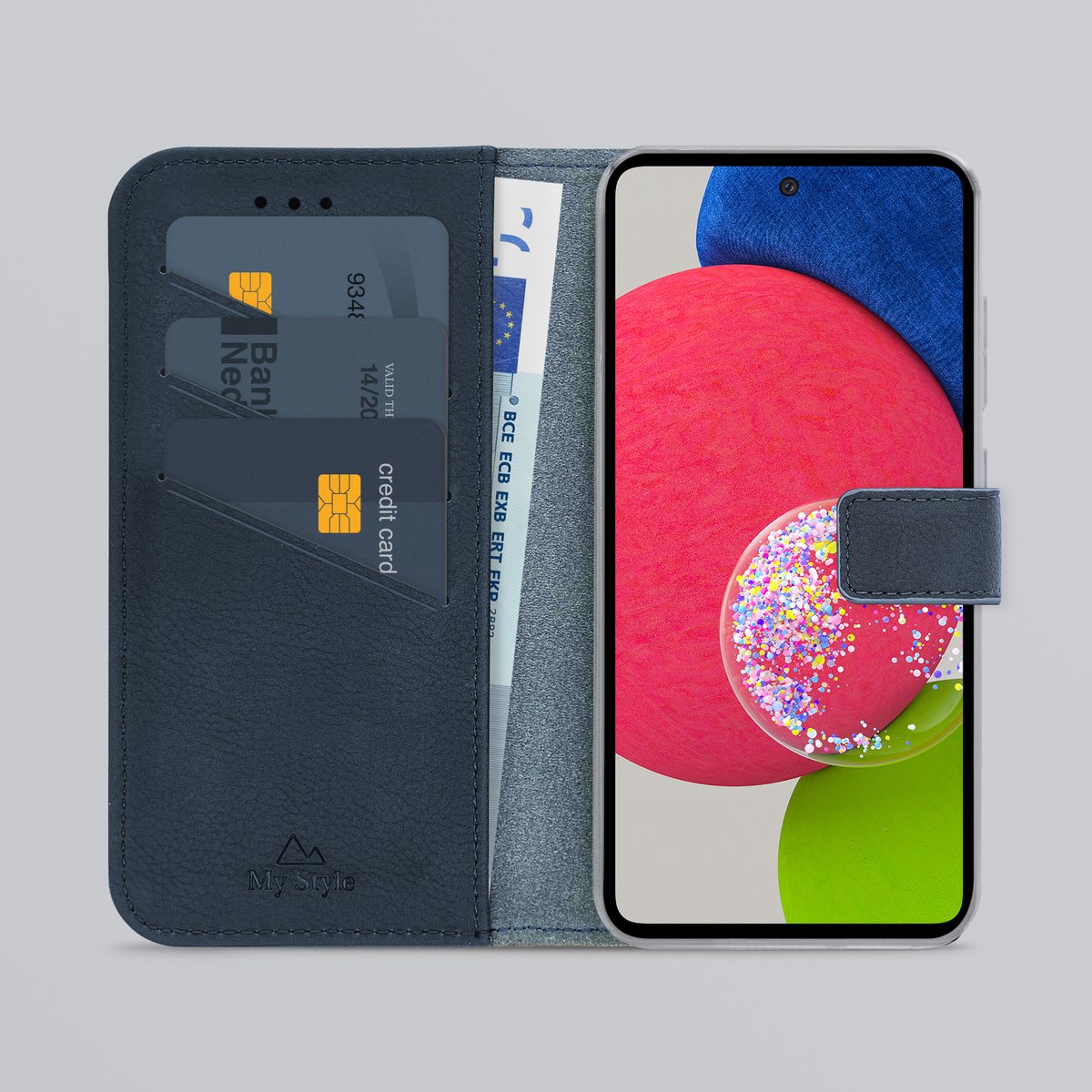 My Style Telefoonhoesje geschikt voor Samsung Galaxy A52s 5G Hoesje | My Style Flex Wallet Bookcase Portemonnee | Pasjeshouder voor 3 Pasjes | Telefoonhoesje voor Pinpas / OV Kaart / Rijbewijs - Royal Blue | Blauw