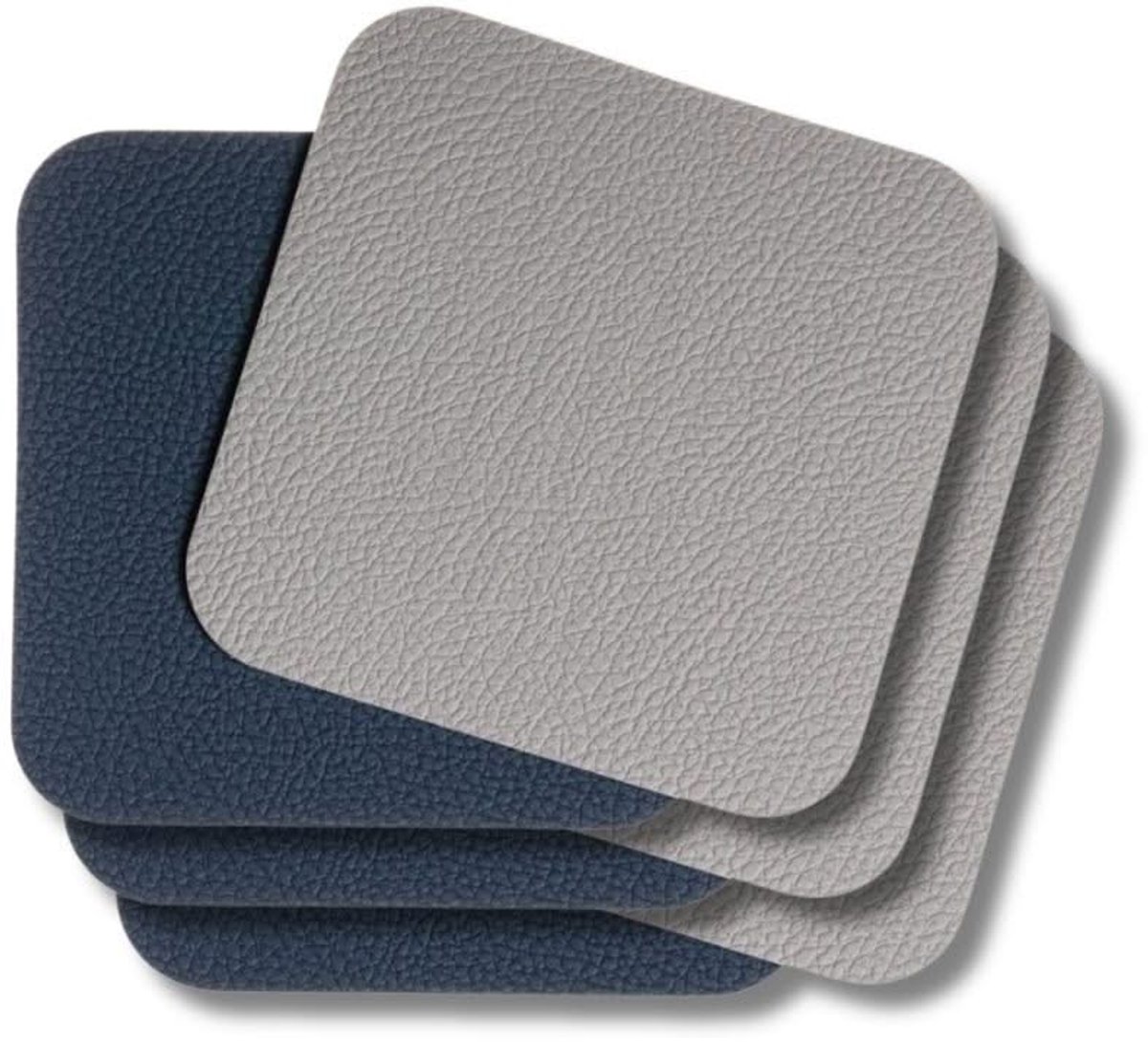 Cookinglife Onderzetters - Onderzetters voor Glazen - Vegan Leer - Dubbelzijdig - Grijs/Blauw - Eenvoudig Reinigbaar - 10 x 10 cm, 6 Stuks