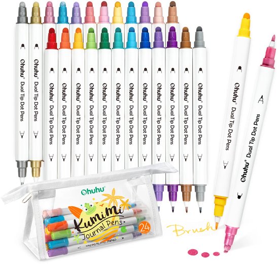 Lot de 24 Marqueurs à Dual pointe pinceau et point Ohuhu (à base d'eau)