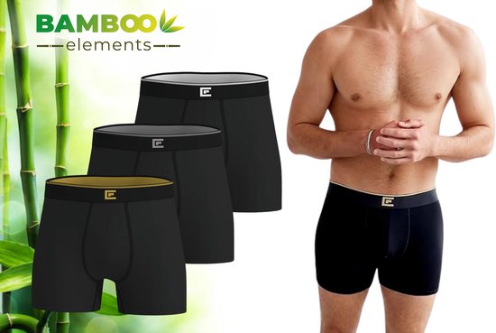 Bamboo Elements Boxershort Heren - 3 Pack - Zwart - Boxershorts - Bamboo Boxershort Heren