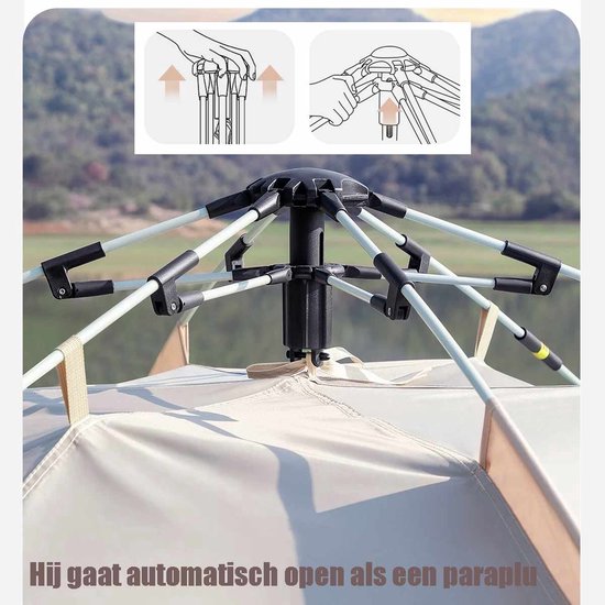 Kampeertent XXL -Dubbellaagse Zilverlijm koepeltenten-Waterdicht en winddicht-Automatische koepeltent voor 3-4 personen-220*200*145CM-Pop-up tent-campingtent met deur en raam-Met mat en Tenttouw-voor buiten- Cadeau voor Vaderdag van Merkloos — afbeelding 3