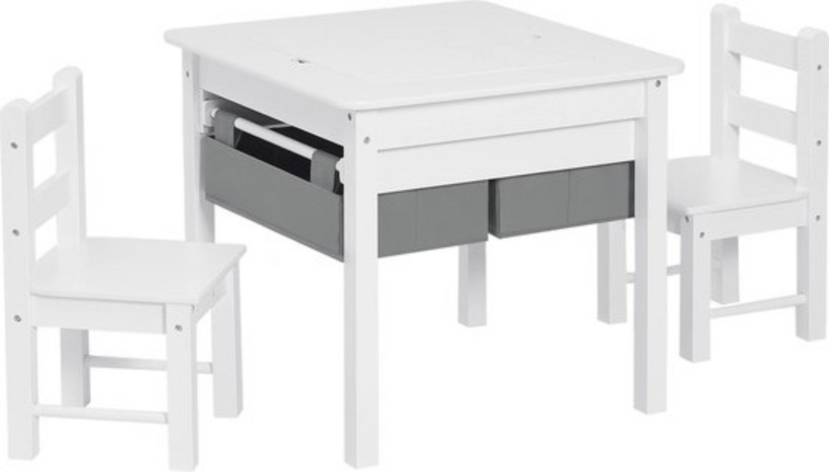 Kindertafel met 2 stoeltjes - robuuste MDF constructie - modern & speels - past in elke kinderkamer - veilig en praktisch - wit