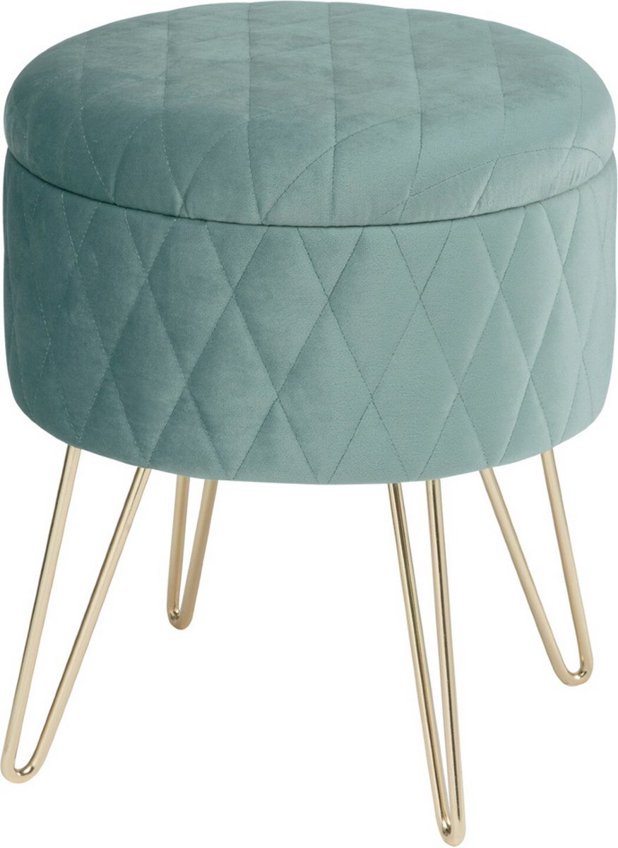 Poef met opbergruimte - trendy fluweel - comfortabel & stijlvol - stevig design - modern turquoise - 31.5x36 cm