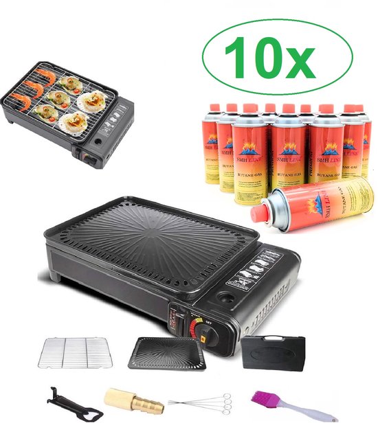 SMH LINE® Party Grill - Incl. 10x Gasflessen - Camping Grill - Camping kooktoestel - Safari Chef
