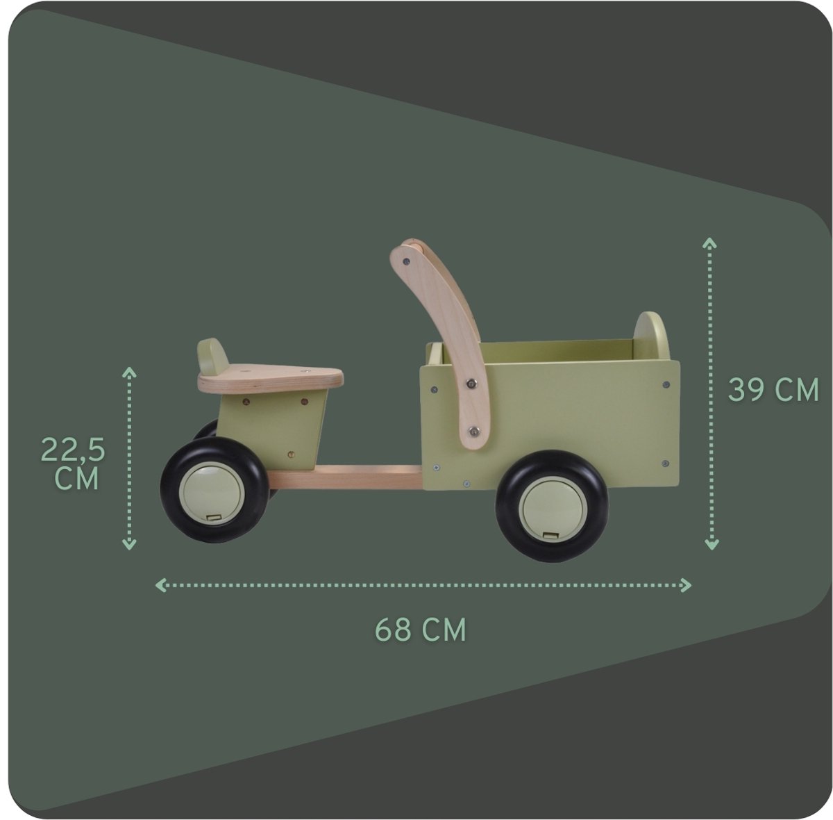 Bandits & Angels Bakfiets Loopfiets Hout Little Rider Retro Green vanaf 1 jaar - Voor Jongens en Meisjes - Ride-On Houten Bakfiets - Houten Loop Fiets Groen - Geluidsarme Wielen - Kraamcadeau — afbeelding 6