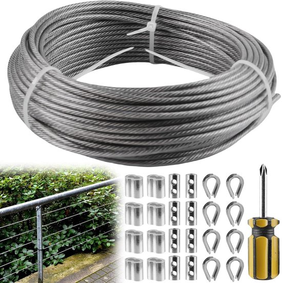 RVS Staalkabel - 4 mm - met draadeinden - lengte 834 cm | JRV Products