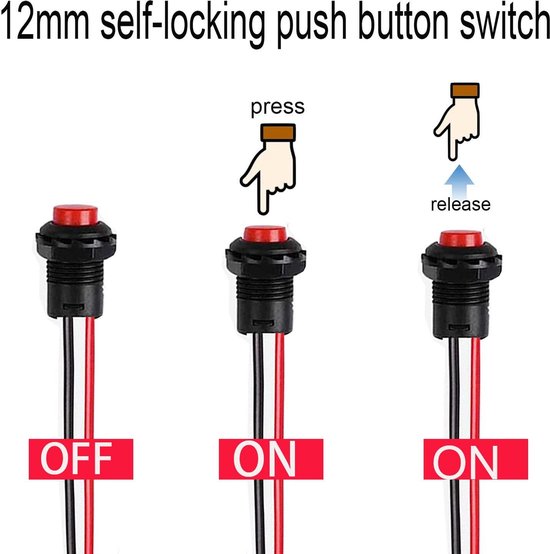 Aiqeer 2 Stuks 19 Mm Drukschakelaars, Momentane, 12 V/24 V, 5 A Drukknopschakelaar Van Roestvrij Staal Waterdicht Ip67 Met Voorbedrade Stekker Rode Led 908376900
