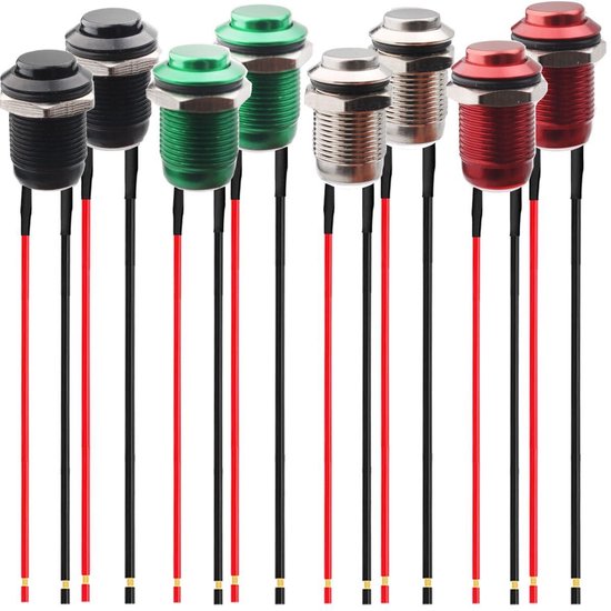 10 stuks waterdichte drukknoppen, 12 mm knop met draad, momentane roestvrijstalen drukschakelaar, 5 A schakelaar 12 V/24 V//125 V/250 V voor claxon, elektrische bel, auto (hoge kop