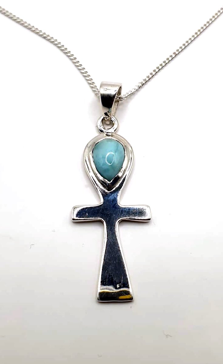 Zilveren ankh larimar hanger(3094LR-45cm)