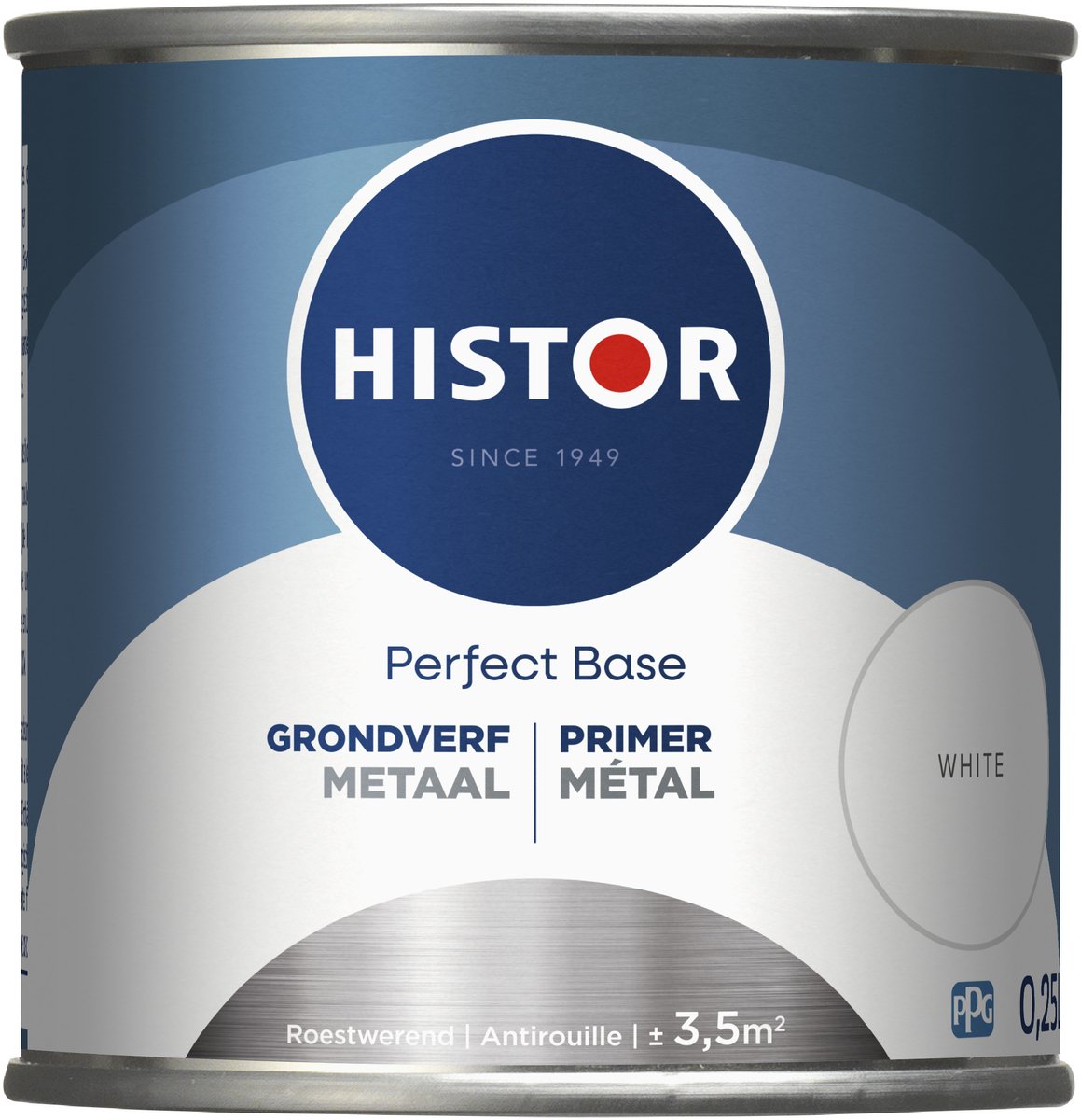 Histor Perfect Base Metaal Grondverf - Verf voor Binnen - Primer Verf op Waterbasis - Uitstekende Hechting en Extra Dekking - Wit - 0.25 L