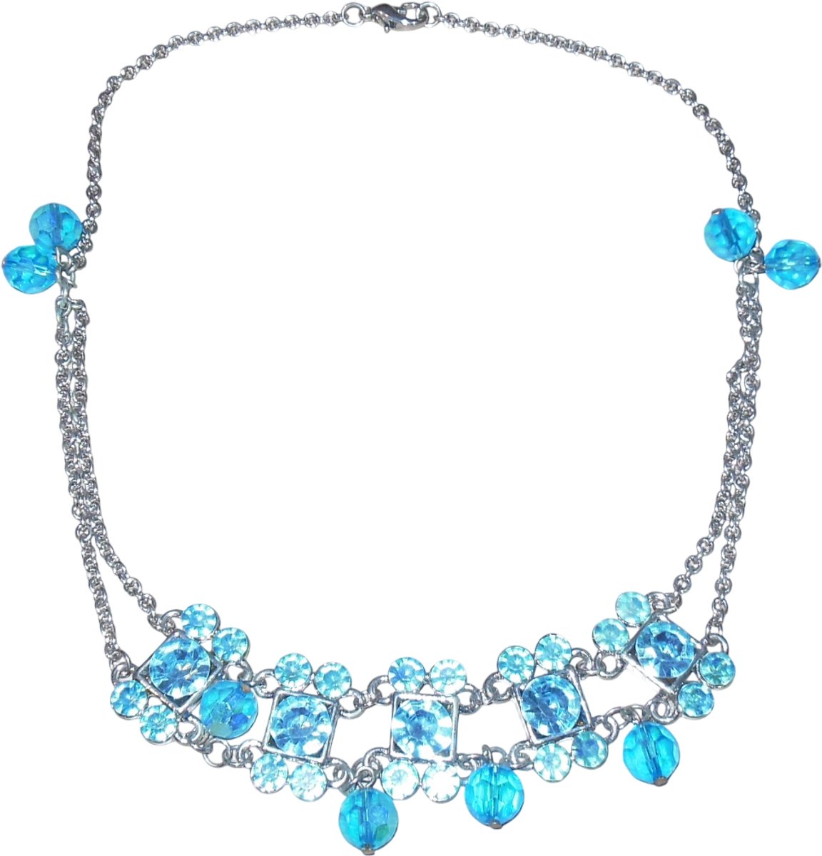 Ketting zilver met bolletjes en stenen blauw